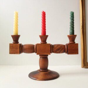Vintage Wood Candelabra - Rare 1970s Baribocraft Candle Holder